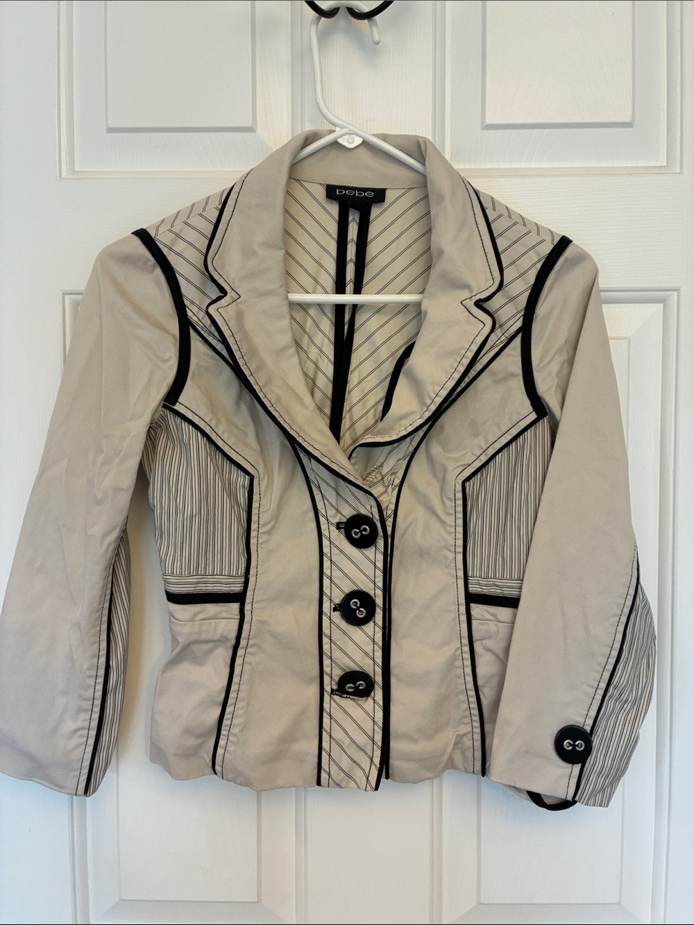 bebe Cream Jacket with Black Piped Trim